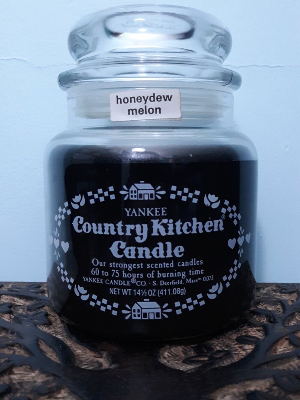RARE Yankee Candle Honeydew Melon Dark Green Vintage Country Kitchen Jar 14.5 oz